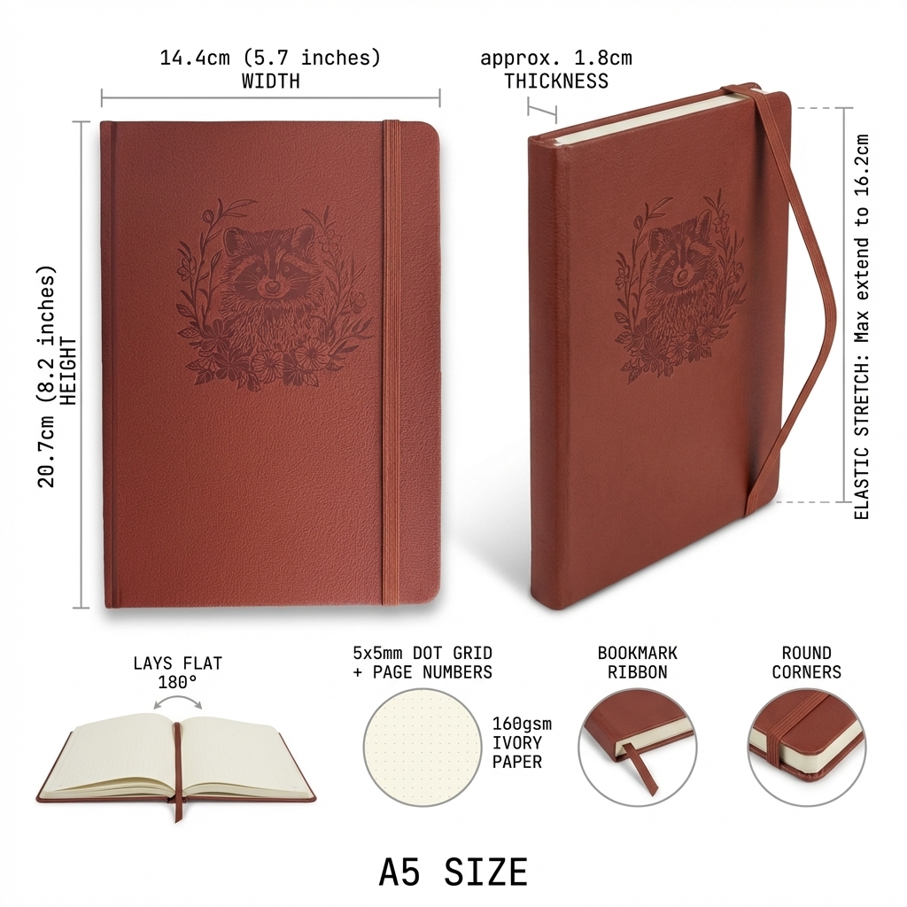 A5 Embossed Raccoon Dot Grid J - Notebook Dotted A5 recensione e prezzo